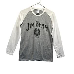 Jim Beam Women Jersey T Shirt Cotton Medium‎ Graphic Tee Henley